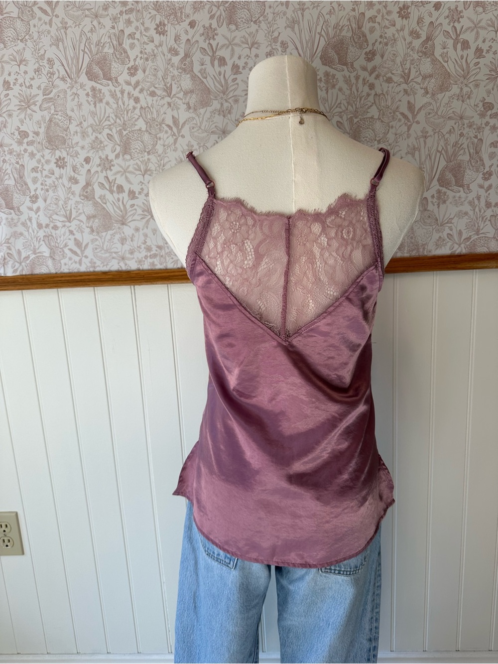 Satin Lace-Trim Camisole in Mauve - Picture 6 of 7